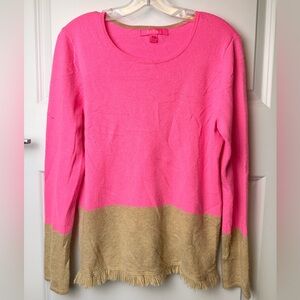 Lilly Pulitzer 100% Cashmere Colorblock Sweater Pink & Camel Women’s M FLAW